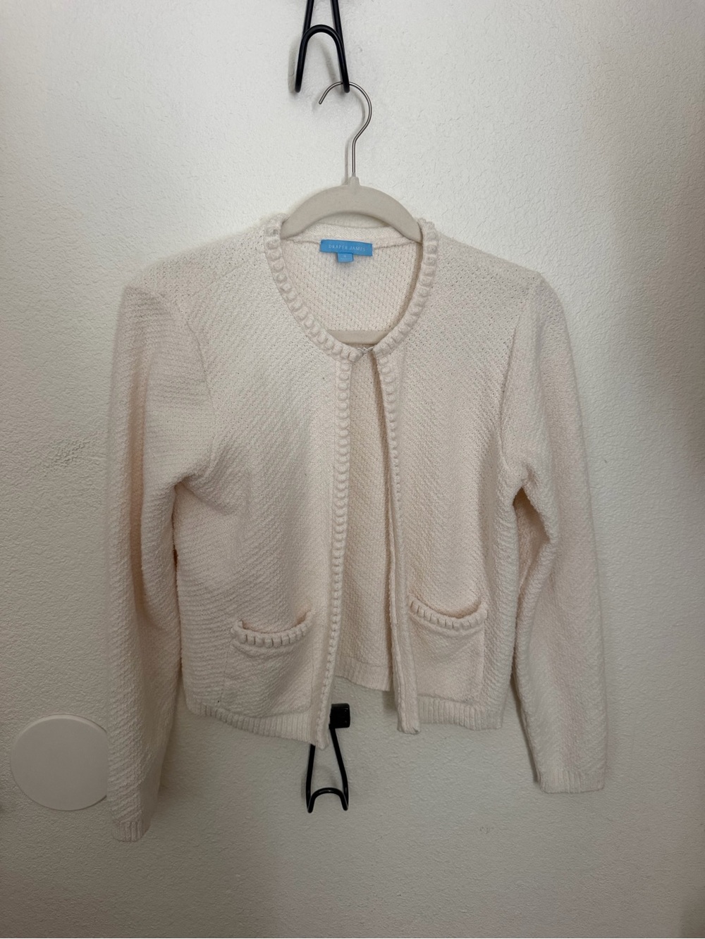 Draper James Cream Knit Cardigan with Braided Trim